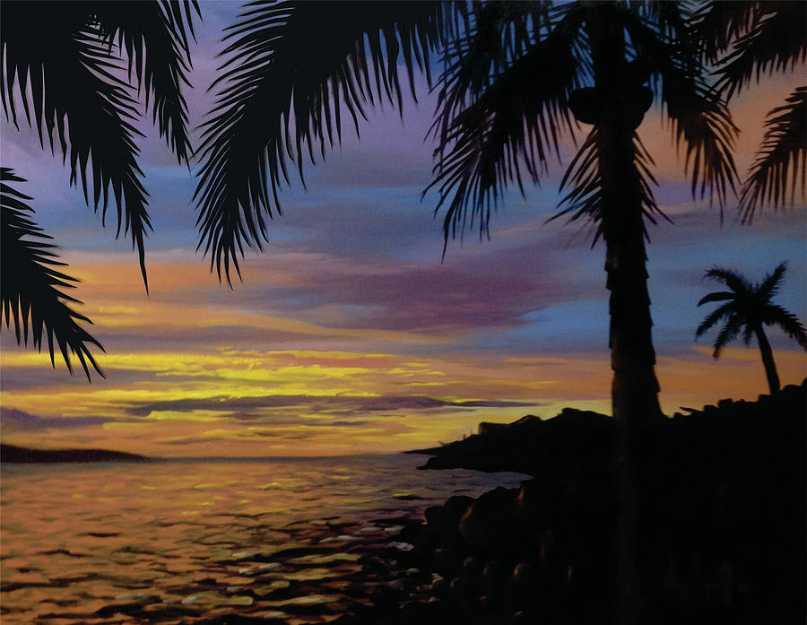 Hawaii Palms Sunset Painting by Alex Izatt