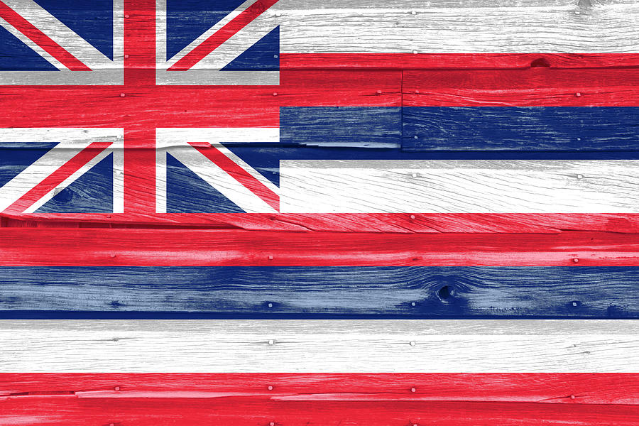 Hawaii State Flag On Wood Photograph