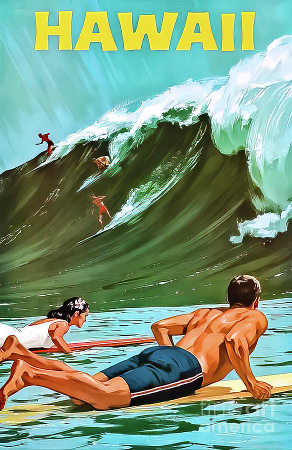 Hawaii Surf Poster 1960 Drawing by M G Whittingham
