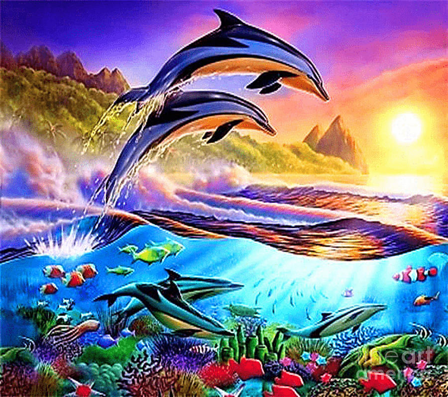 Hawaiian Dolphin Paradise Painting by Nehemiah Art | Fine Art America