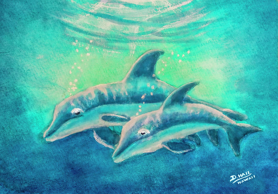 Hawaiian Dolphins #389 Painting by Donald K Hall | Fine Art America