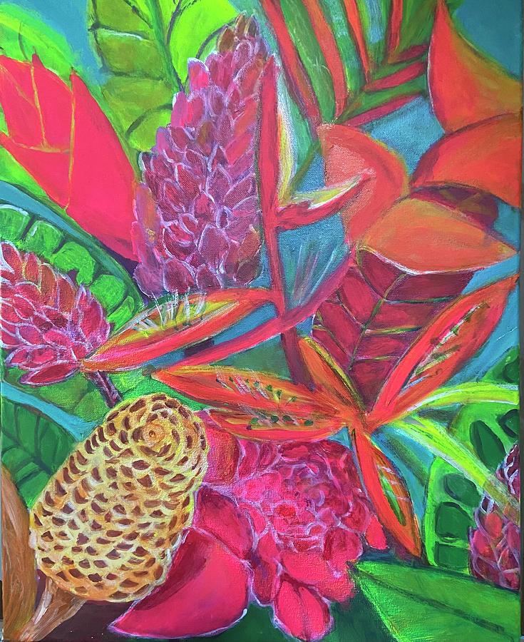 Hawaiian Flowers Painting by Denice Palanuk Wilson