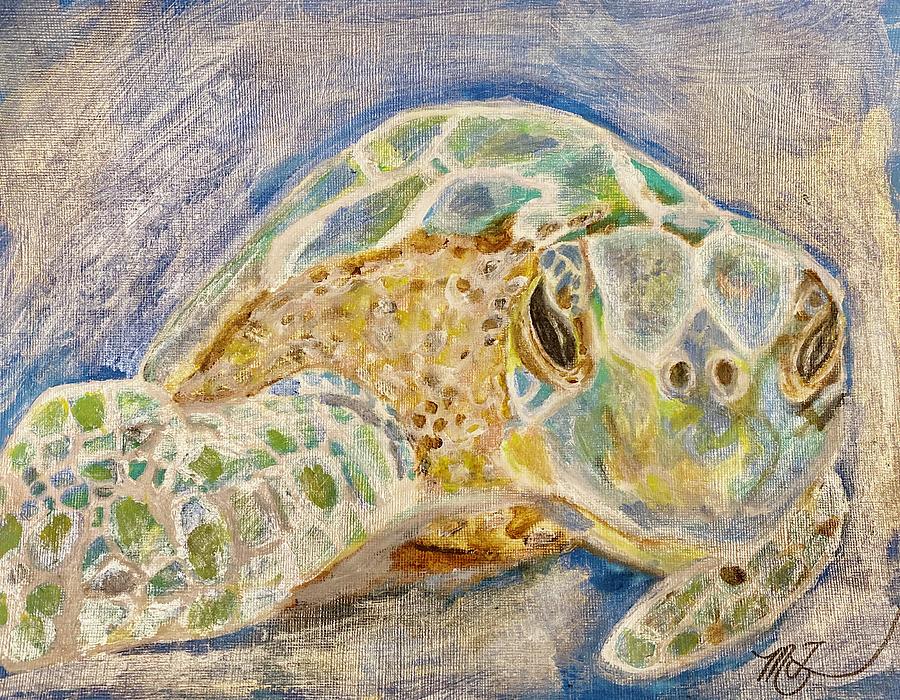 Hawaiian Green Sea Turtle  Painting by Melody Fowler