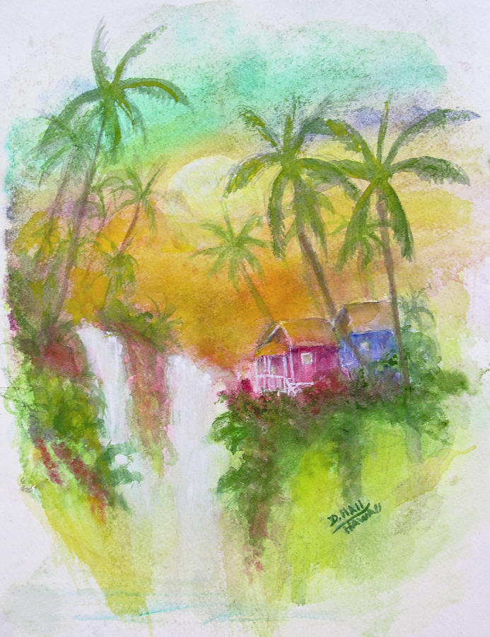 Landscape Painting - Hawaiian Homestead in the Valley #460 by Donald K Hall