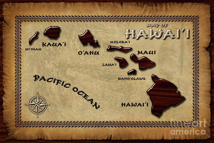 Hawaiian Islands Map Wooden Art Photograph by Aloha Art