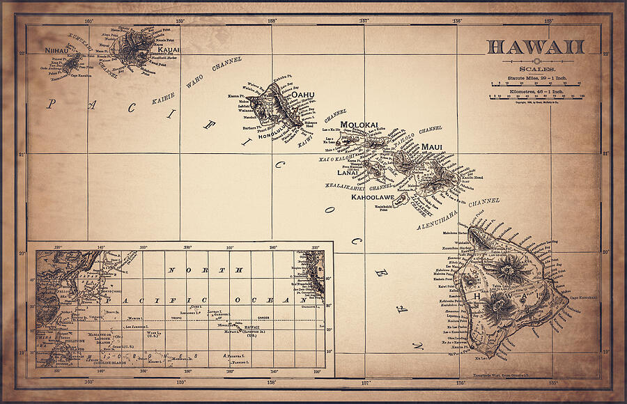 Hawaiian Islands Vintage Map 1899 Nostalgic Sepia Photograph by Carol ...