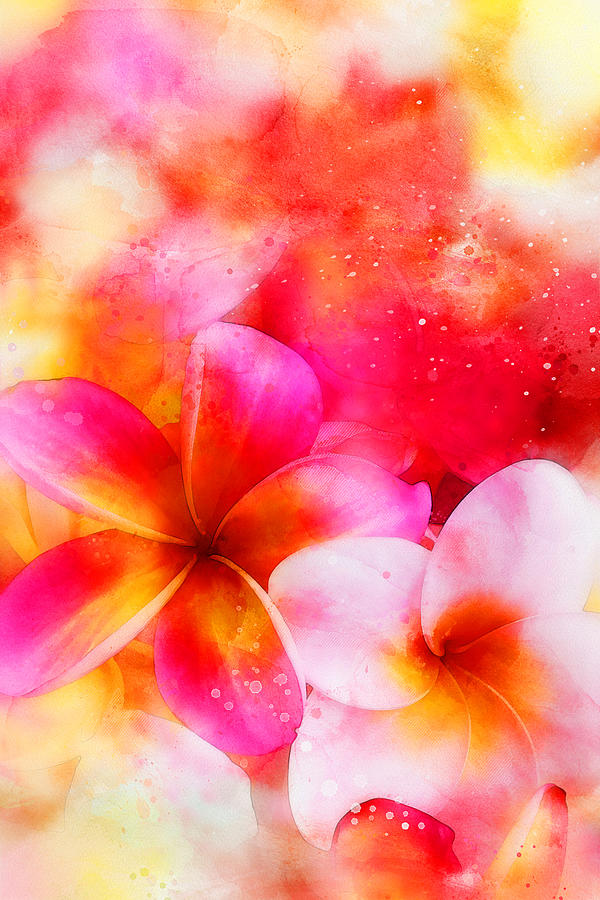 Hawaiian Plumeria in Neon Pink, Yellow, and White - Bright Tropi Mixed ...