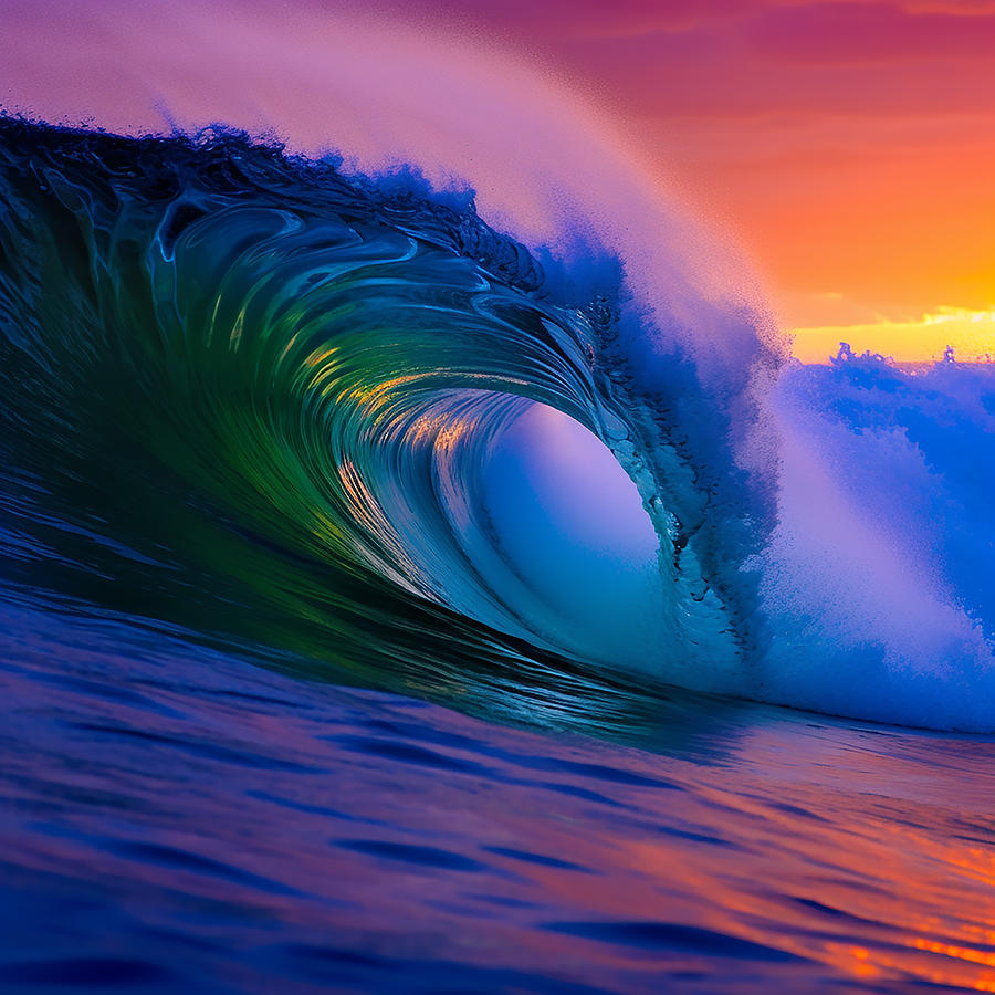 Hawaiian sunrise curl - digital art Photograph by Joey Waves - Fine Art ...
