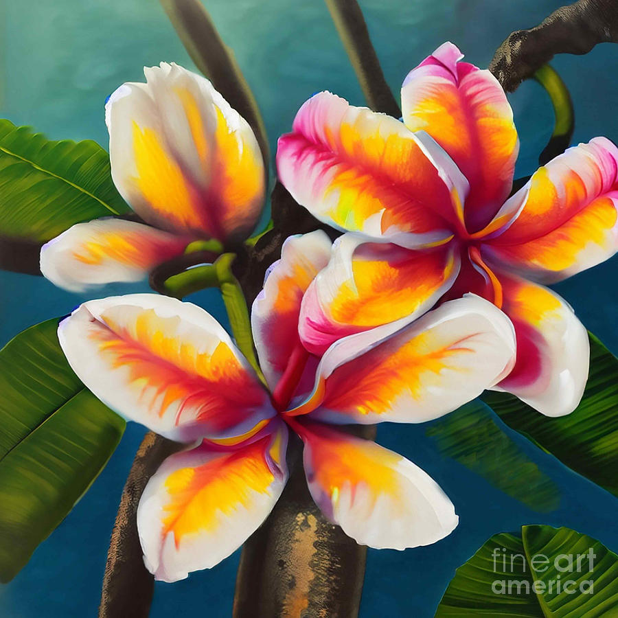 Hawaiian Sunrise Plumeria Trio Digital Art by J Marielle
