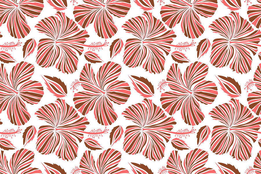 Hawaiian Tropical Natural Floral In Brown Colors. Hibiscus Flowers On A White Background In A Trendy Style. Photograph