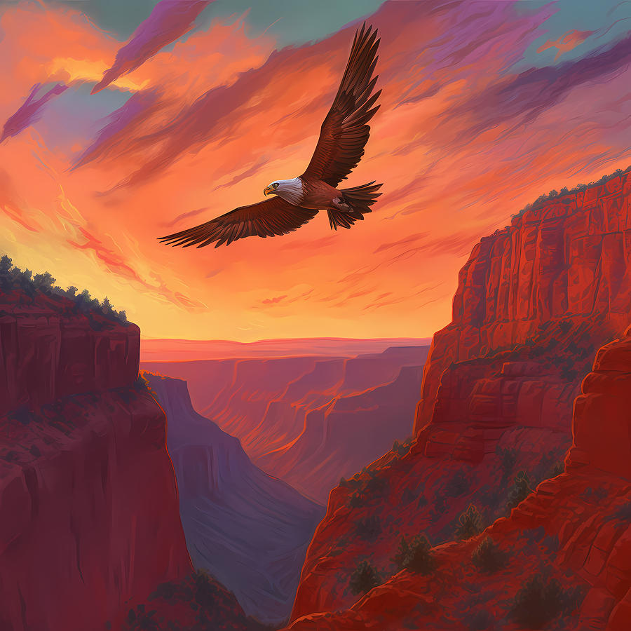 Hawk Flying Through A Canyon Digital Art by Frida Miller - Pixels