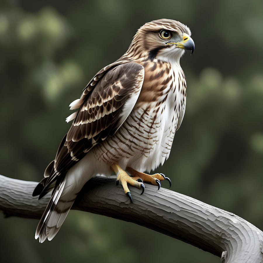 Hawk perched on a limb.  Digital Art by Ray Shrewsberry