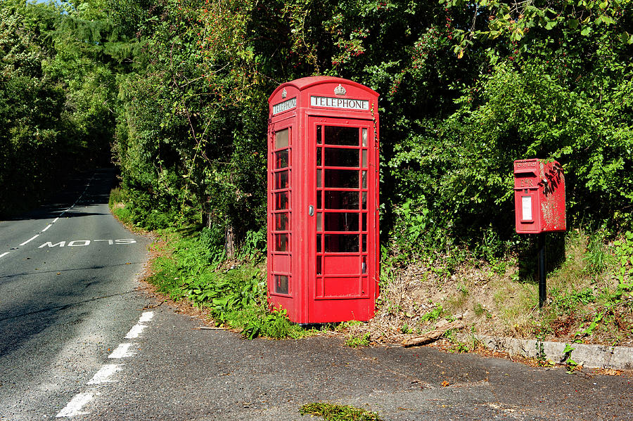 Dartmoor Photograph - Hawkmoor Cottages Red Telephone Box Dartmoor by Helen Jackson