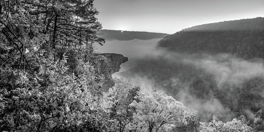 Hawksbill Crag - Whitaker Point Sunrise Panorama - Black and White Infrared Photograph by Gregory Ballos