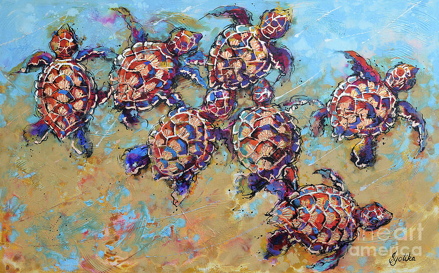 Hawksbill Sea Turtles Babies  Painting by Jyotika Shroff