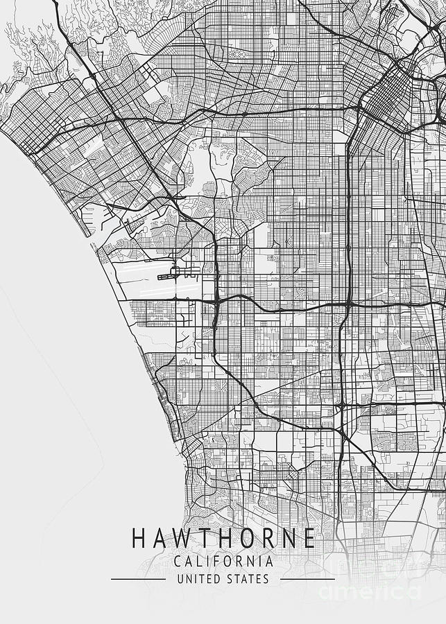 Hawthorne California Us Gray City Map Digital Art By Tien Stencil Fine Art America 0123