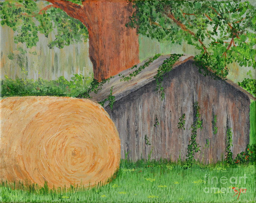 Hay Bale In Abandoned Field In Summer Painting By Benjamin X Wretlind