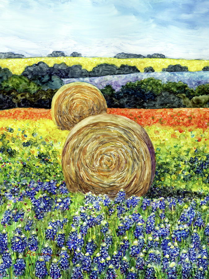 Hay Bales And Wildflowers - Round Hay 2 Painting