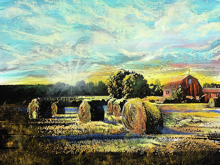 Hay Bales at Dawn Painting by Anthony DiNicola
