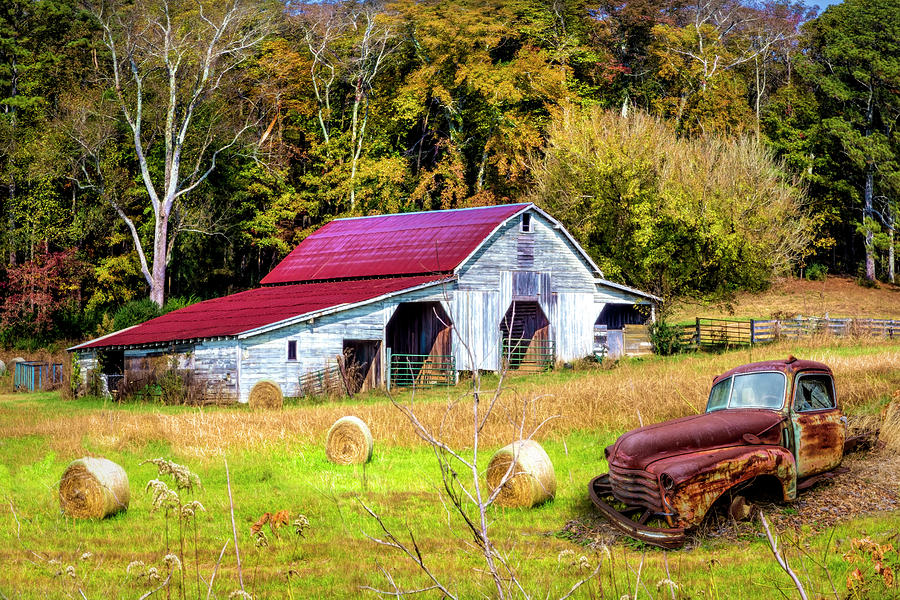 Hay Bales, Old Barns, and Vintage Trucks Photograph by Debra and Dave ...