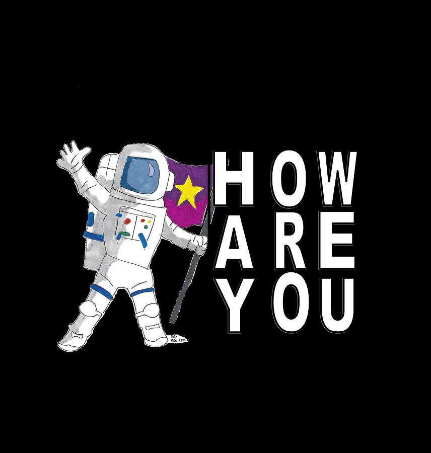 Hay How Are You Christmas Astronaut with White Letters Mixed Media by Ali Baucom