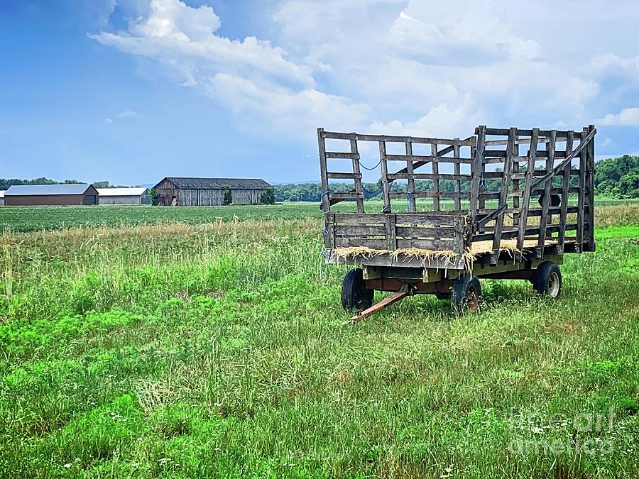 Hay Wagon in Field Digital Art by Dee Flouton