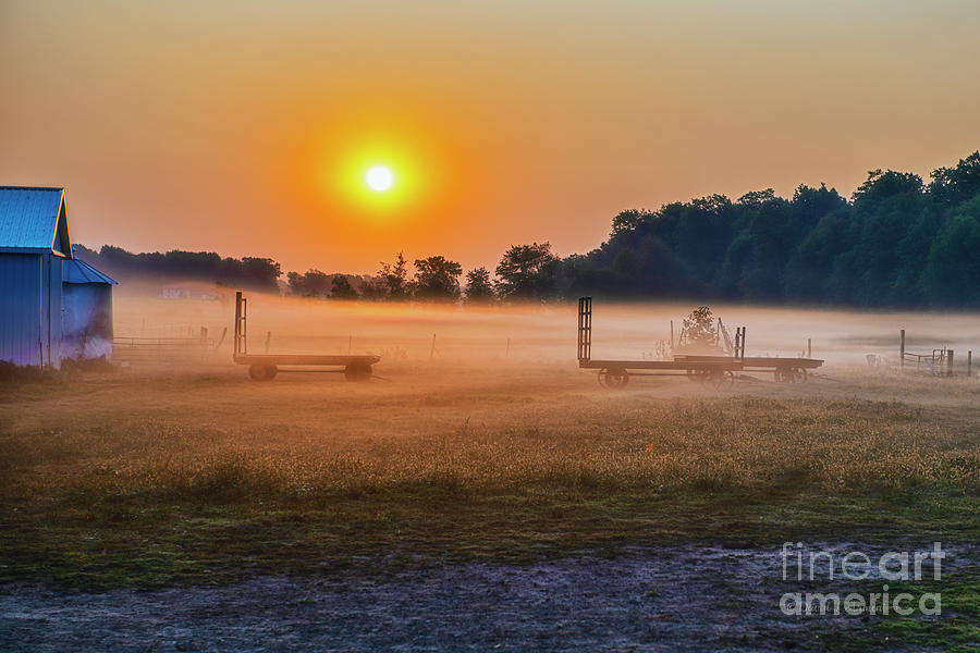 Hay Wagons in the Morning Mist Photograph by David Arment