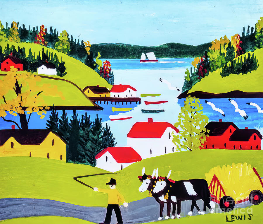 Haying in Summer by Maud Lewis early 1960s Painting by Maud Lewis