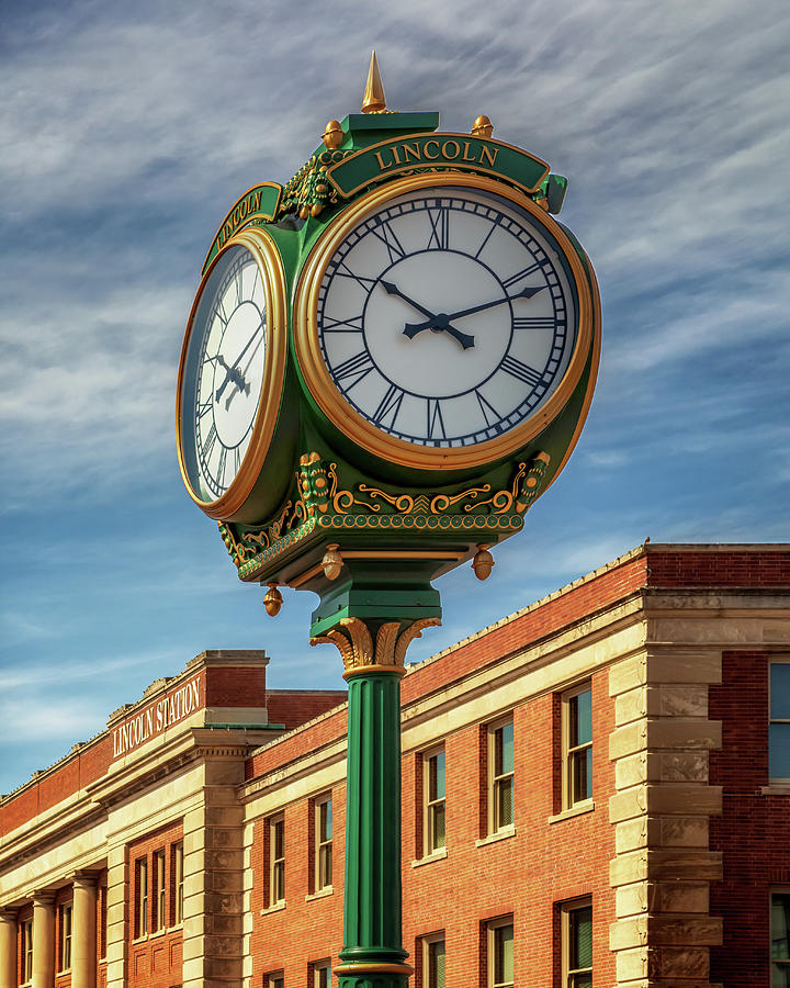 Haymarket Street Clock - Lincoln Nebraska Photograph by Susan Rissi Tregoning