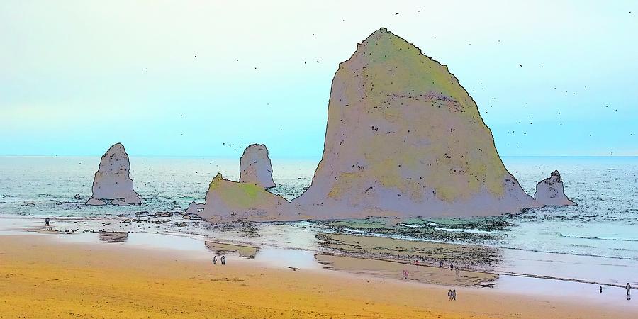 Haystack Rock And Beach CS Photograph by Jerry Sodorff