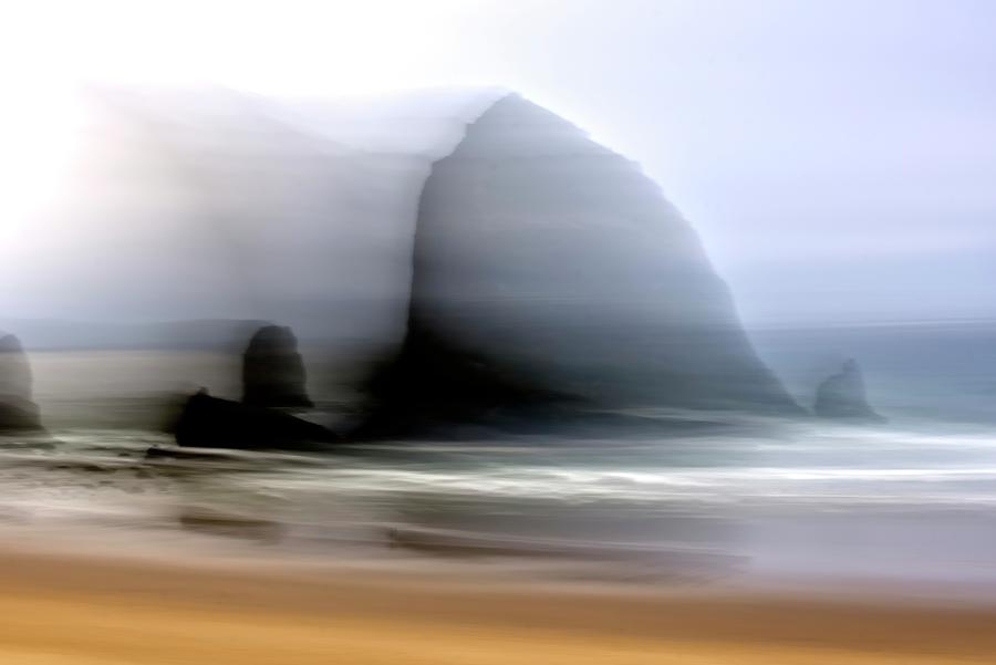 Haystack Rock and Beach ICM Photograph by Jerry Sodorff