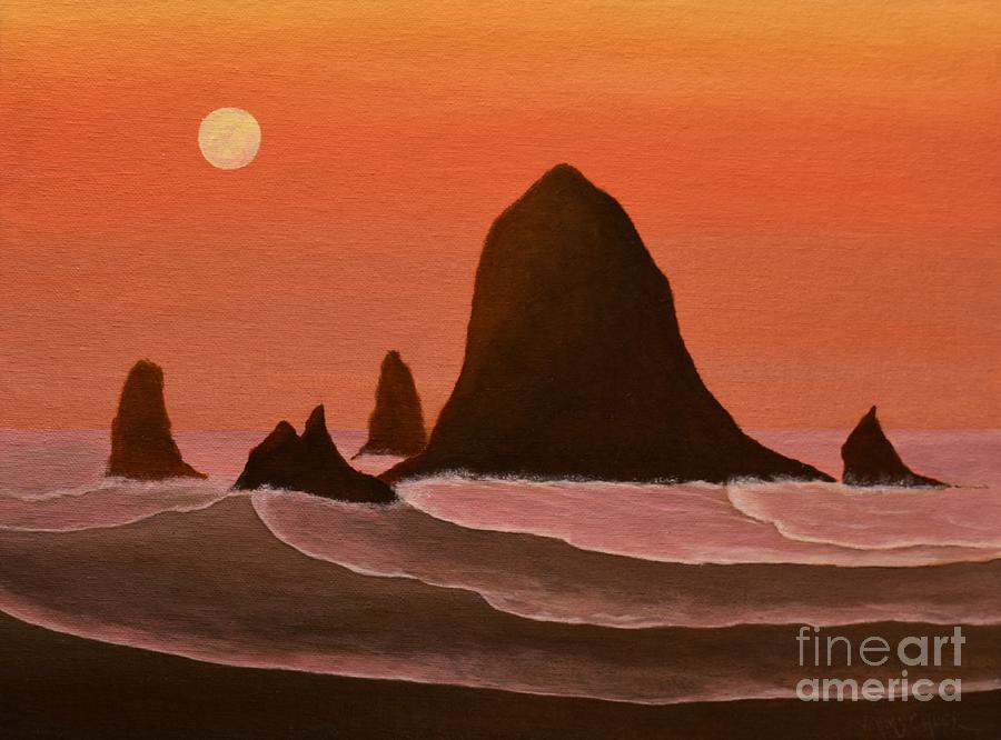 Haystack Rock, Canon Beach. Painting by Jimmy Chuck Smith