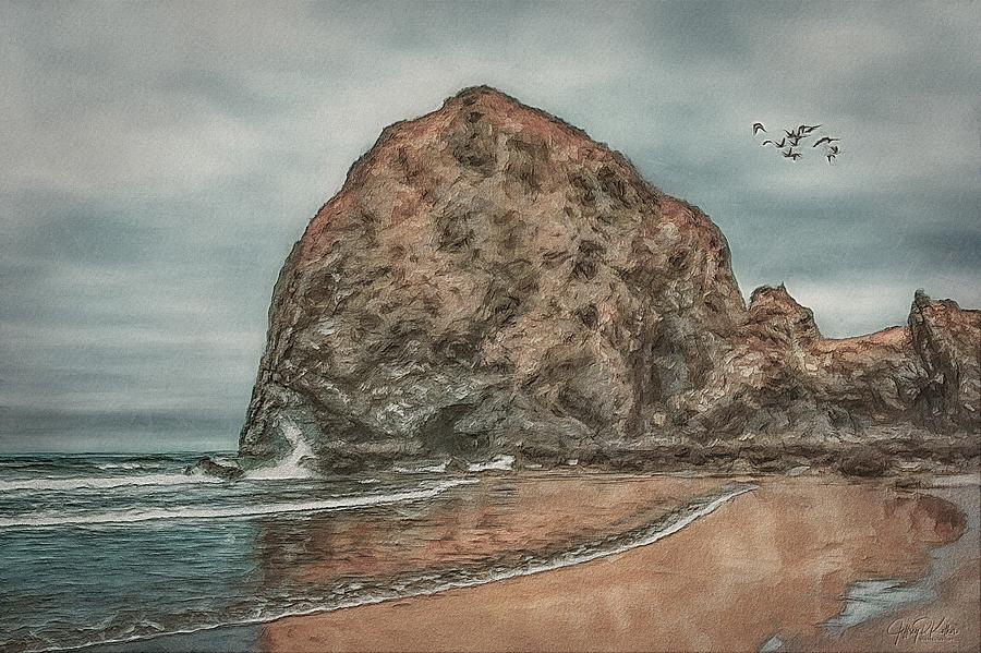 Haystack Rock Painting by Jeffrey Kolker