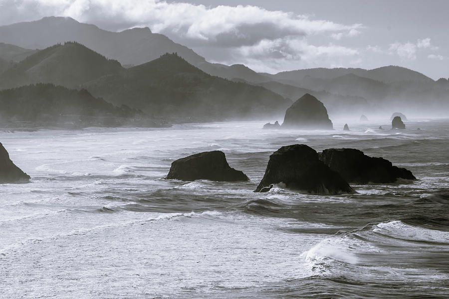 Haystack Rock, North Oregon Coast, monochrome Photograph by Aashish Vaidya