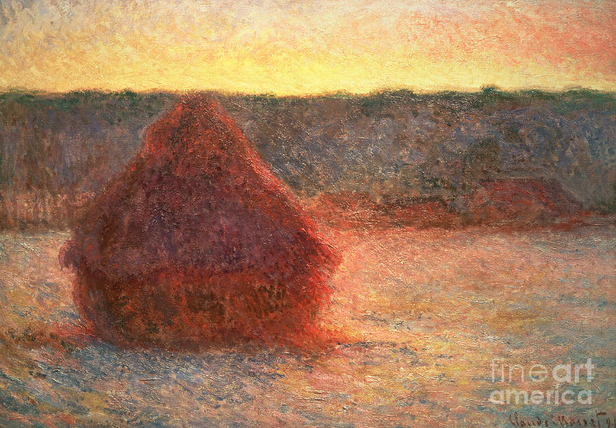 Claude Monet Painting - Haystacks at Sunset by Claude Monet
