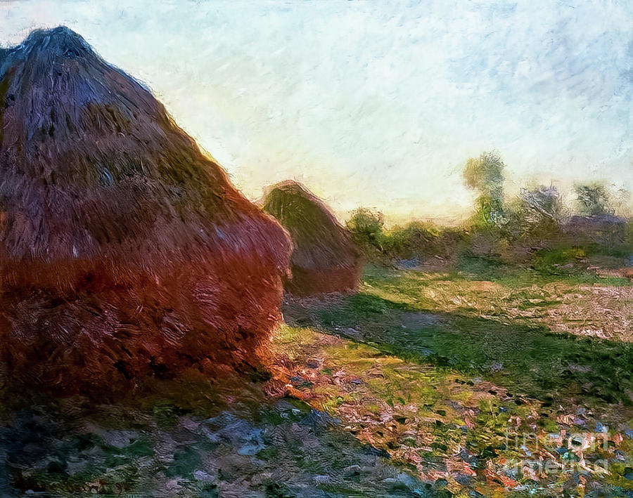 Claude Monet Painting - Haystacks, Last Sunrays by Claude Monet 1890 by Claude Monet
