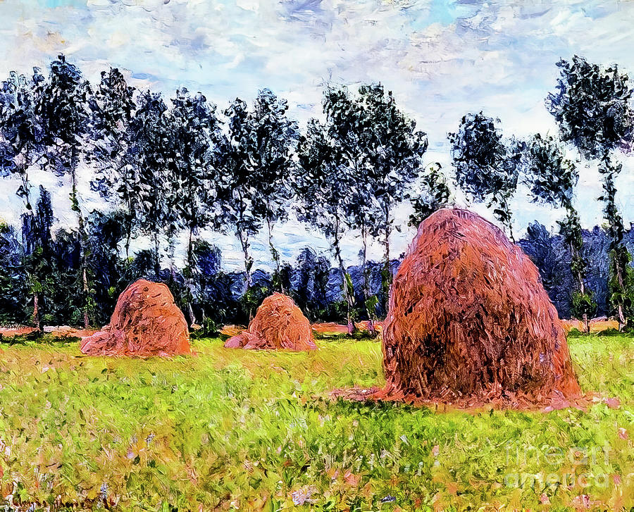 Haystacks Overcast Day By Claude Monet 1884 Painting
