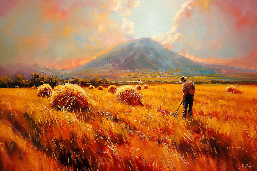 Landscape Painting - Haystacks Under Nephin Mountain by Conor McGuire