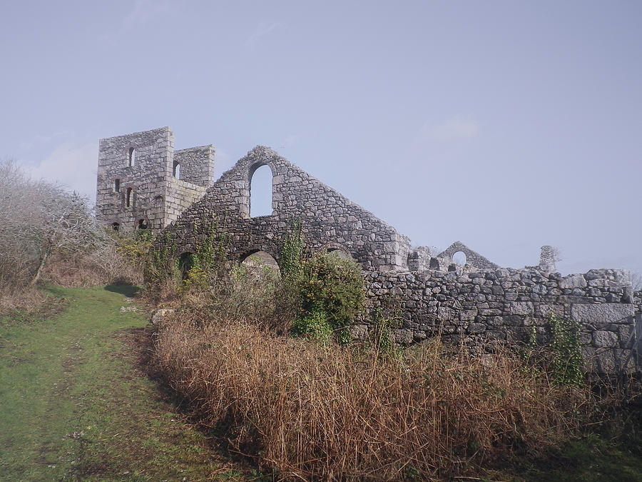 Hazy Ruins West Wheal Basset Mine Stamps Cornwall Photograph by Richard Brookes