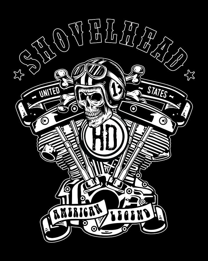 Hd Shovelhead American Motorcycle Legend Vtwin Engine Skull Digital Art ...