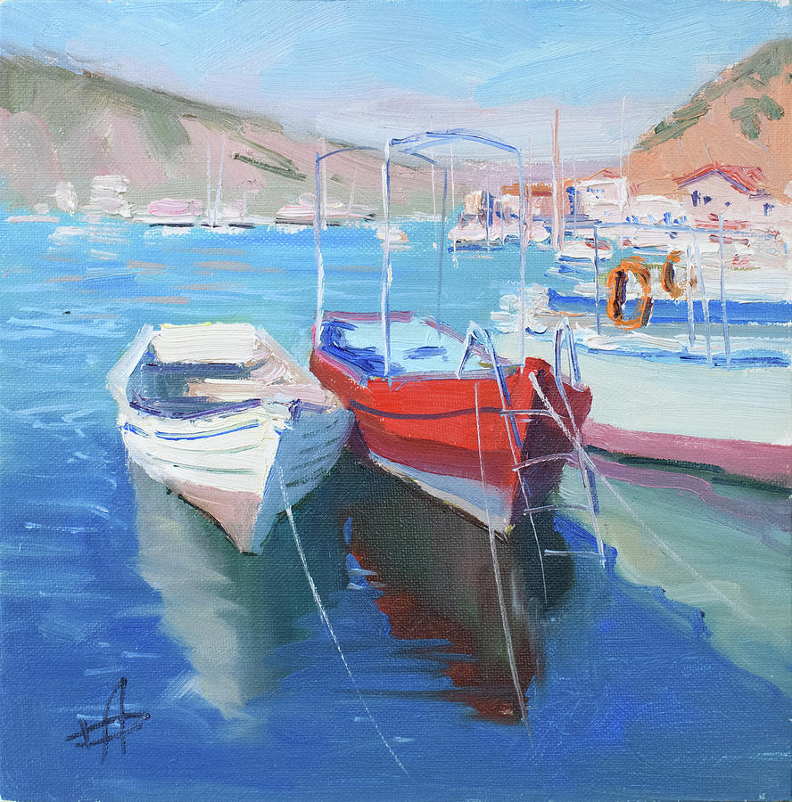 HD37720210 Red boat Painting by Hanna Davydchenko HD37720210 Red boat Painting by Hanna Davydchenko