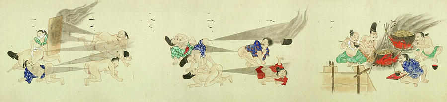 Hokusai Painting - He-Gassen, Farting Competition, Detail No.4 by Japanese Art Scroll