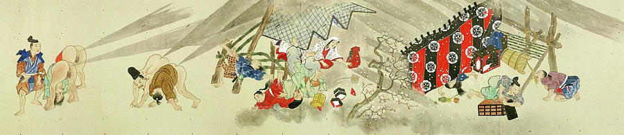 Hokusai Painting - He-Gassen, Farting Competitions, Detail No.1 by Japanese Art Scroll