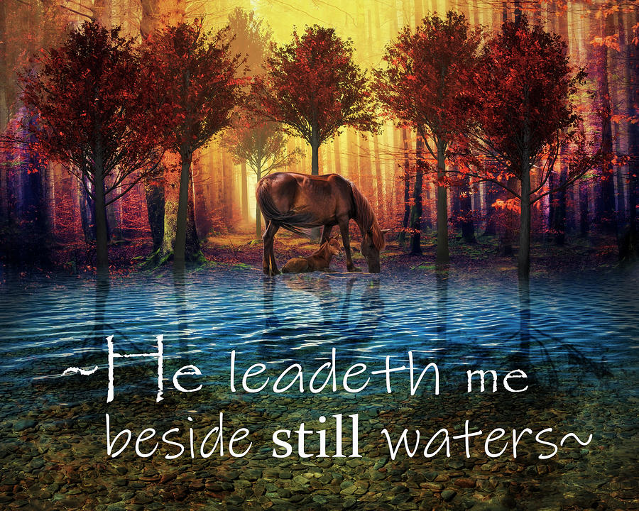 He Leadeth Me Beside Still Waters Digital Art by Debra and Dave Vanderlaan