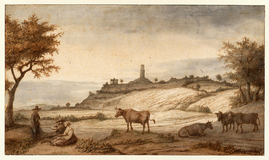 The Monterberg Seen from Kalkar #2 Drawing by Lambert Doomer