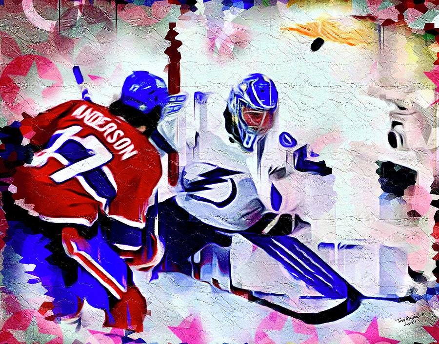 Hockey Digital Art - He shoots he scores by Ted Azriel