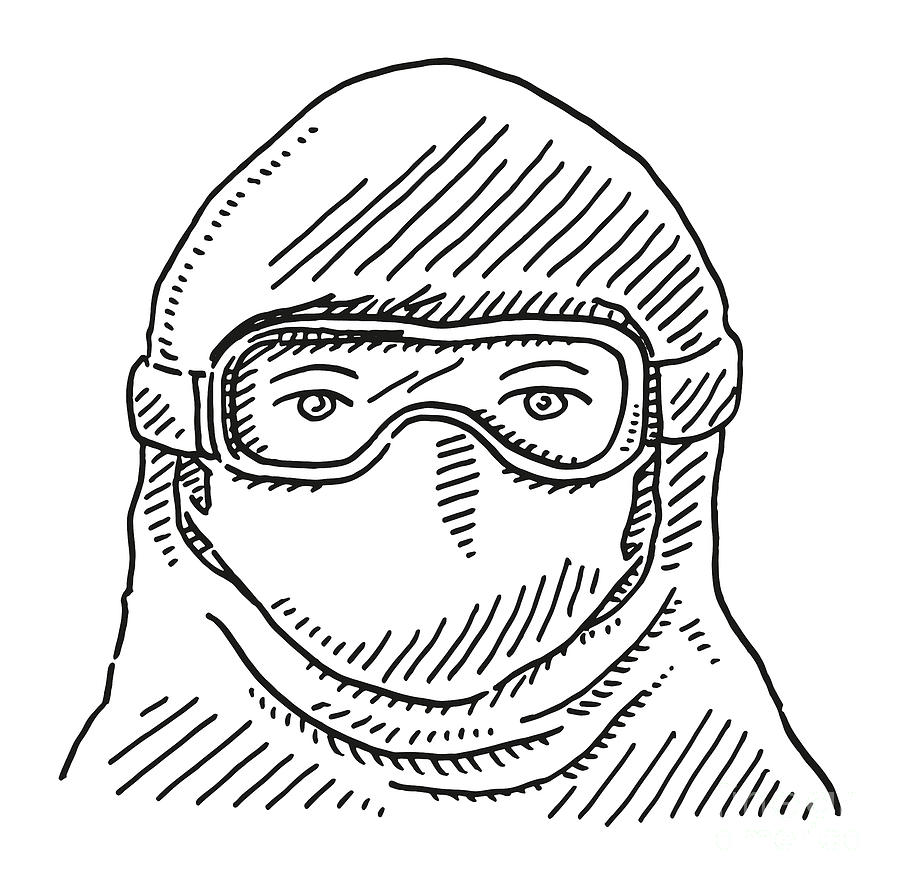 Black And White Drawing - Head Face Mask Protection Suit Drawing by Frank Ramspott