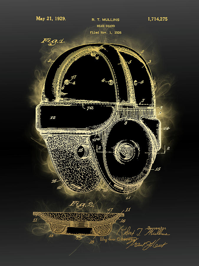 Head Guard Patent Black Gold Digital Art