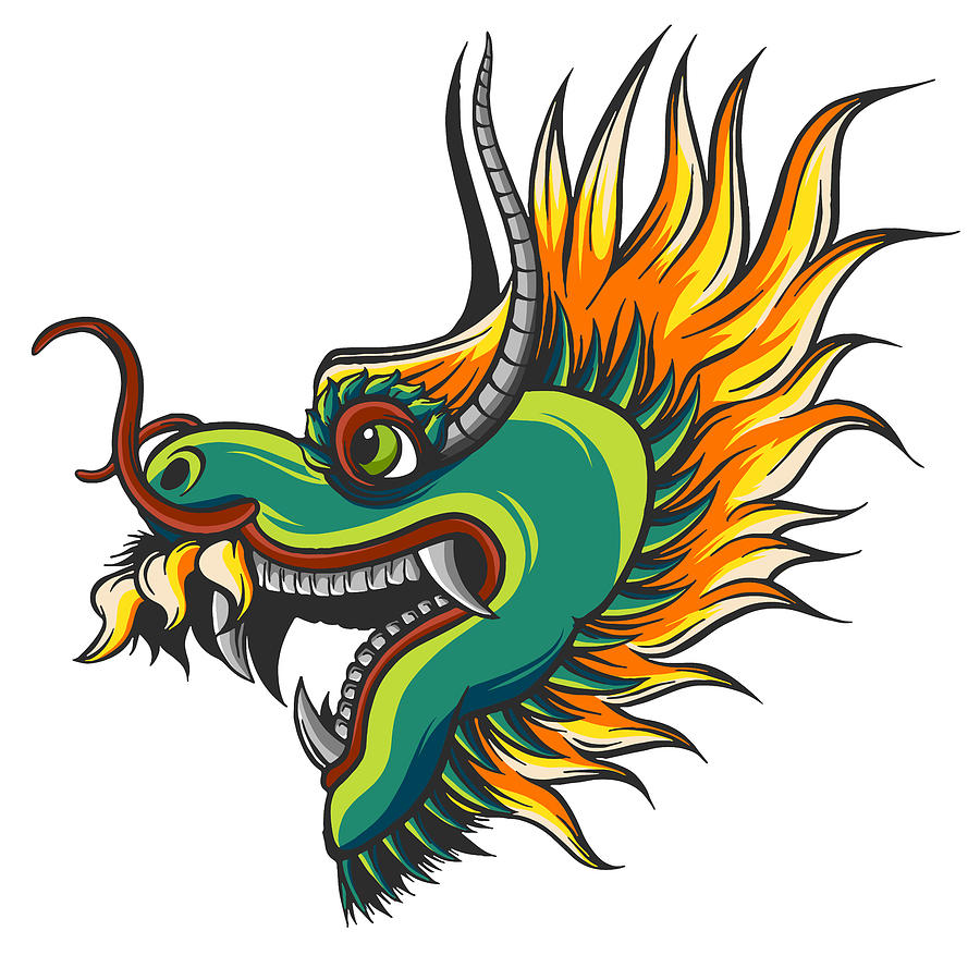 head of a colorful Chinese dragon illustration Digital Art by Dean