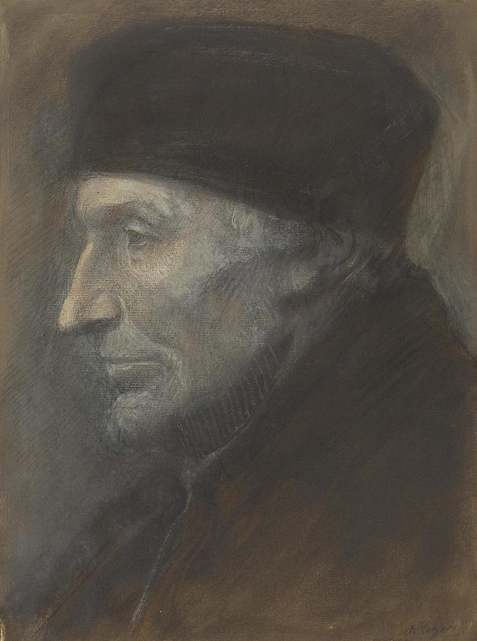 Alphonse Legros Drawing - Head Of A Man With A Skullcap art by Alphonse Legros French